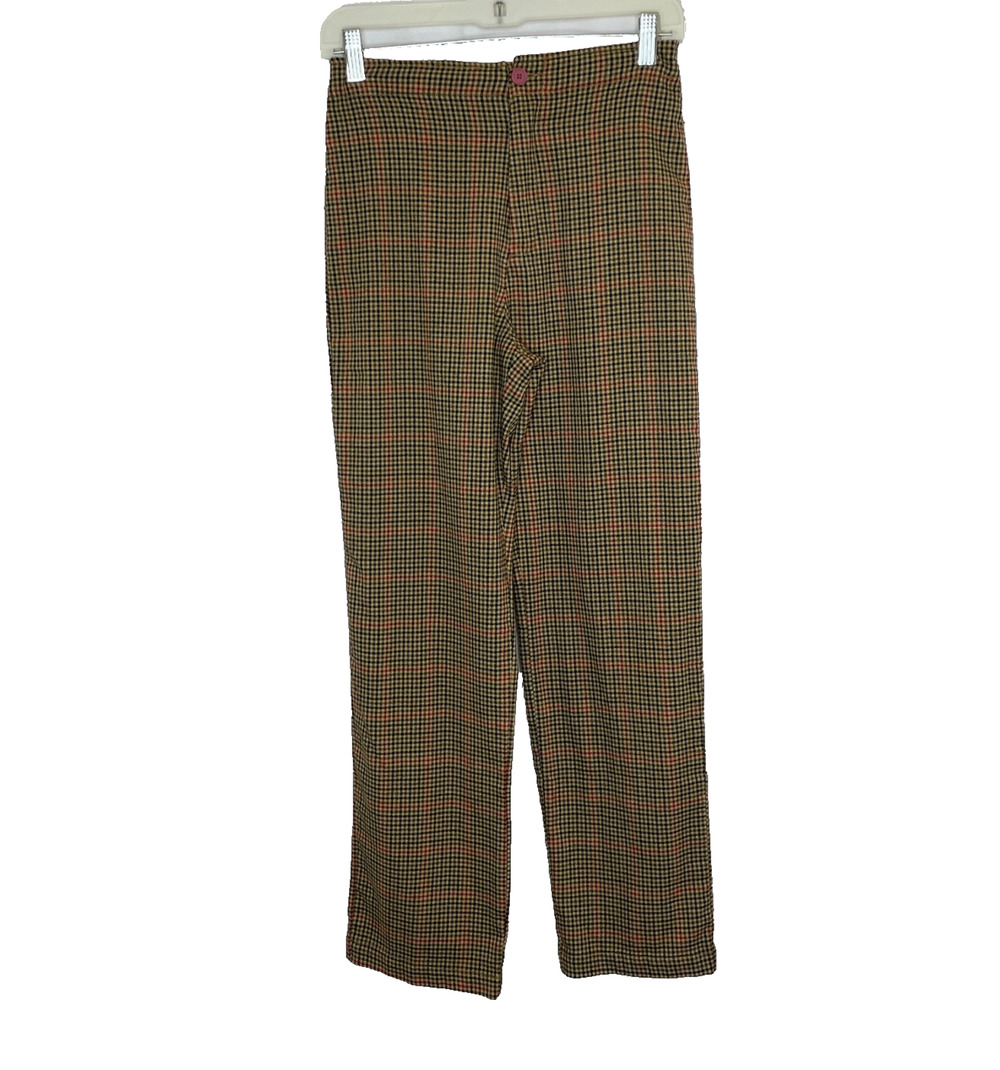Women's XS John Galt Brown Check Palid Straight Leg Polyester Pants
